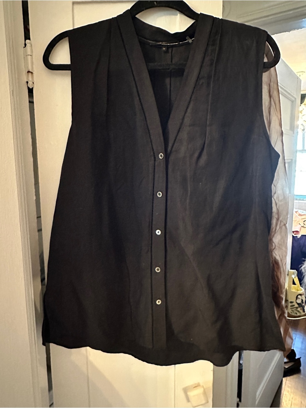Kobi Halperin Black Sleeveless V-Neck Button Front Top